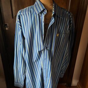 Cinch Men's Blue and White Striped Button Down Shirt